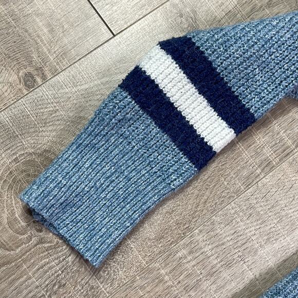 PINK REPUBLIC Blue Striped Round Neck Long Sleeve Pullover Sweater - Picture 4 of 8